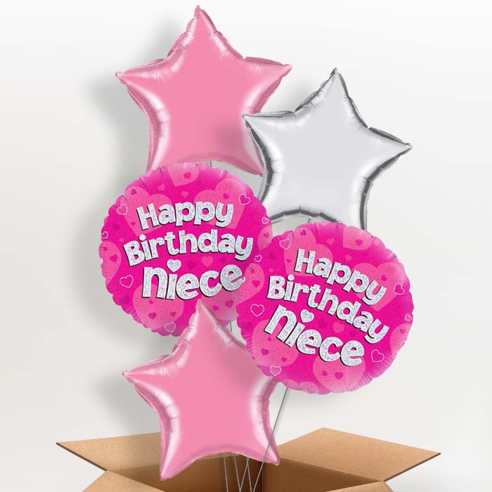 Happy Birthday Niece Pink Hearts Balloon in a Box - 5 Balloon | Small Indoor Plants