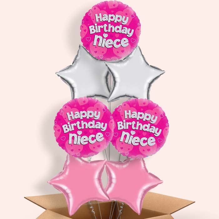 Happy Birthday Niece Pink Hearts Balloon in a Box - 7 Balloon | Small Indoor Plants