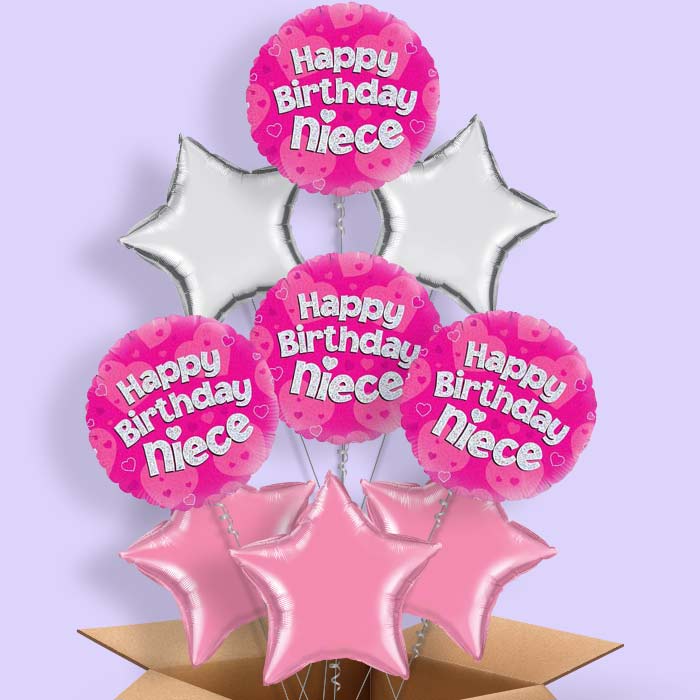 Happy Birthday Niece Pink Hearts Balloon in a Box - 9 Balloon | Small Indoor Plants