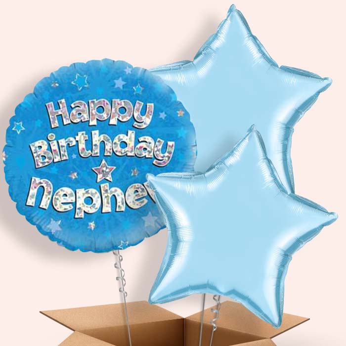 Happy Birthday Nephew Blue Stars Balloon in a Box