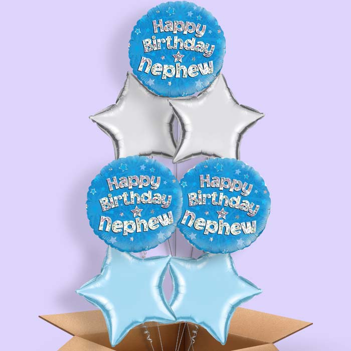 Happy Birthday Nephew Blue Stars Balloon in a Box