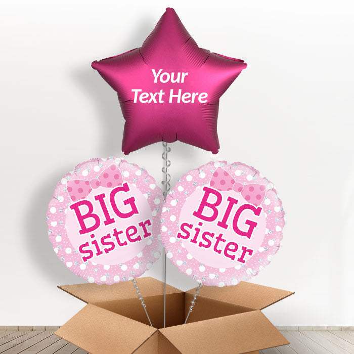 Personalised Big Sister Announcement Balloon Bouquet - Balloon Trio | Small Indoor Plants