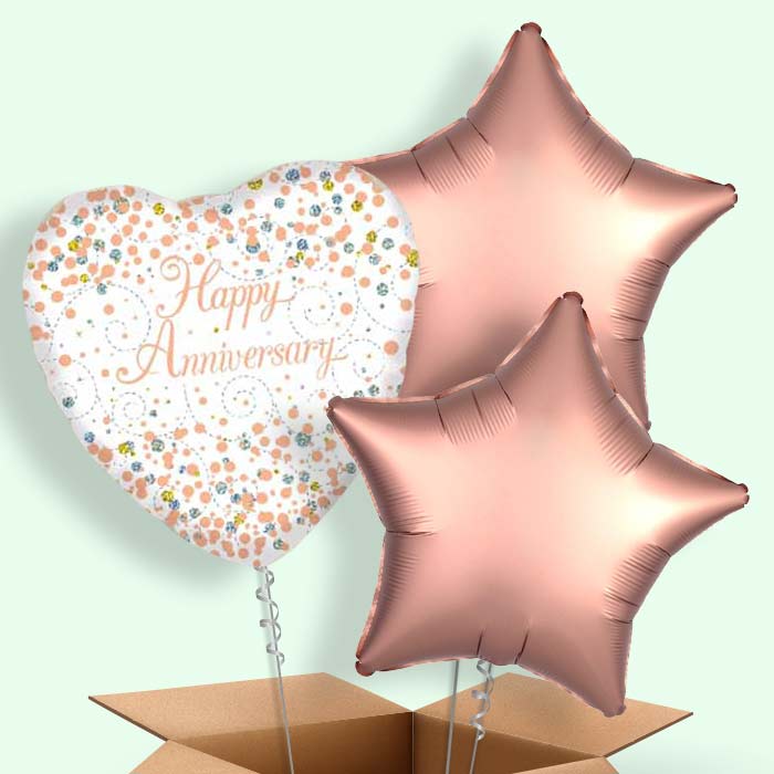 Happy Anniversary Balloons in a Box - Rose Gold - 3 Balloon | Small Indoor Plants