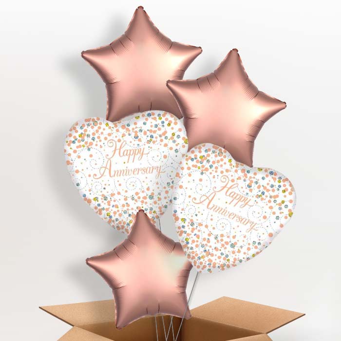Happy Anniversary Balloons in a Box - Rose Gold - 5 Balloon | Small Indoor Plants