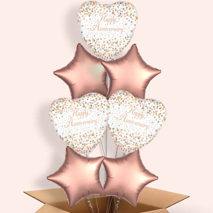Happy Anniversary Balloons in a Box - Rose Gold - 7 Balloon | Small Indoor Plants