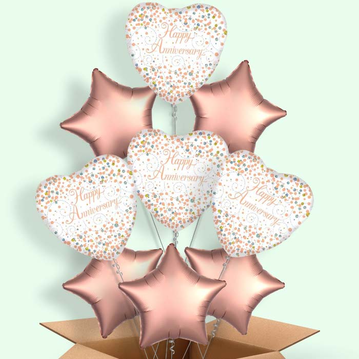 Happy Anniversary Balloons in a Box - Rose Gold - 9 Balloon | Small Indoor Plants