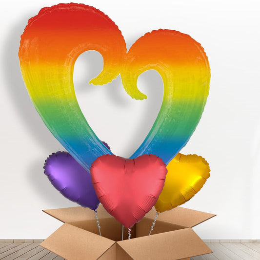 Rainbow Open Heart Giant Shaped Balloon in a Box Gift - With 3 Themed Balloons | Small Indoor Plants