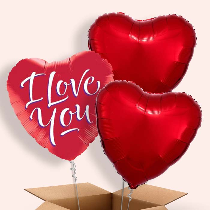 Red Heart I Love You Balloons in a Box - 3 Balloon | Small Indoor Plants