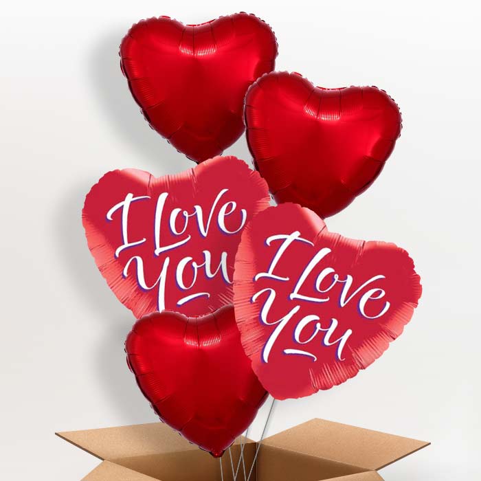 Red Heart I Love You Balloons in a Box - 5 Balloon | Small Indoor Plants