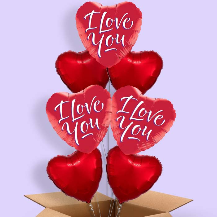Red Heart I Love You Balloons in a Box - 7 Balloon | Small Indoor Plants