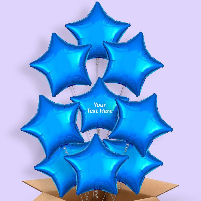 Blue Metallic Star  Balloon in a Box - 9 Balloon | Small Indoor Plants