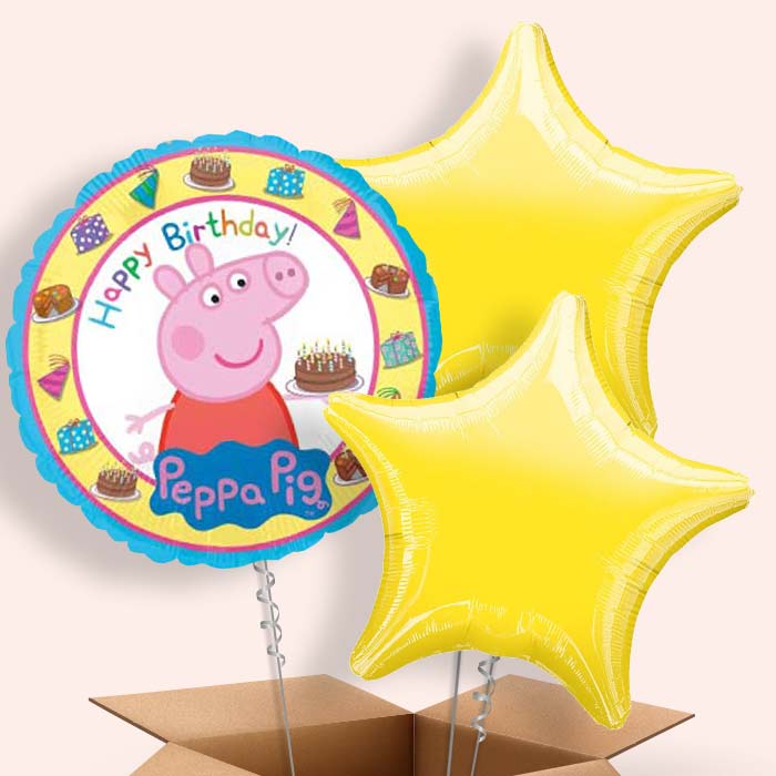 Peppa Pig Birthday Balloons in a Box - 3 Balloon | Small Indoor Plants