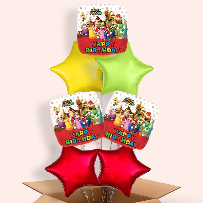Super Mario Balloons in a Box (Happy Birthday) - 7 Balloon | Small Indoor Plants