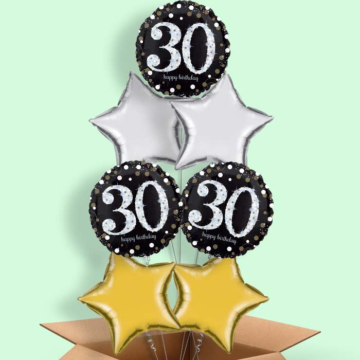 Black & Gold 30th Birthday Balloon in a Box - 7 Balloon | Small Indoor Plants