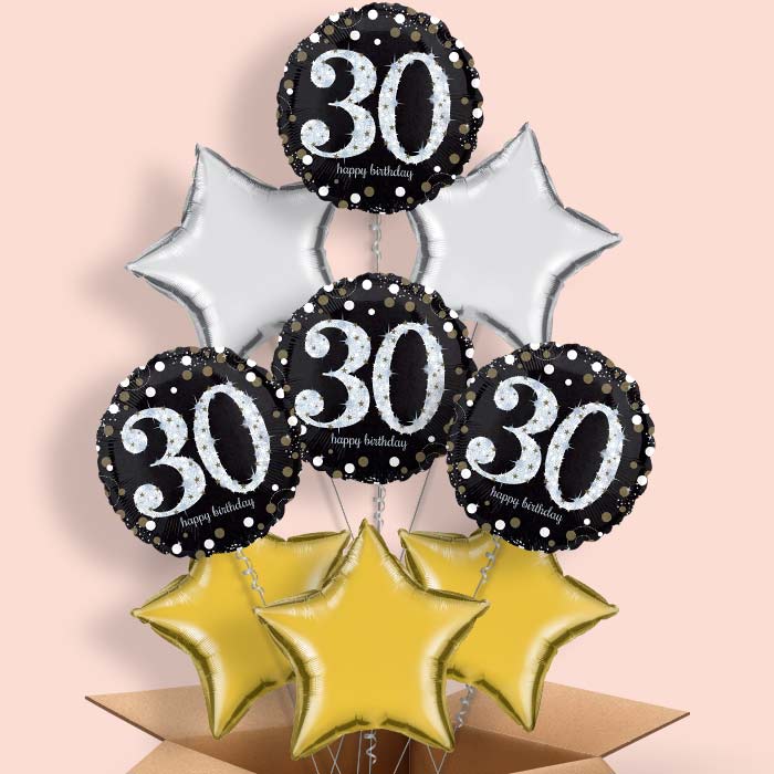Black & Gold 30th Birthday Balloon in a Box - 9 Balloon | Small Indoor Plants