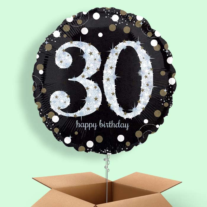 Black & Gold 30th Birthday Balloon in a Box - 1 Balloon | Small Indoor Plants