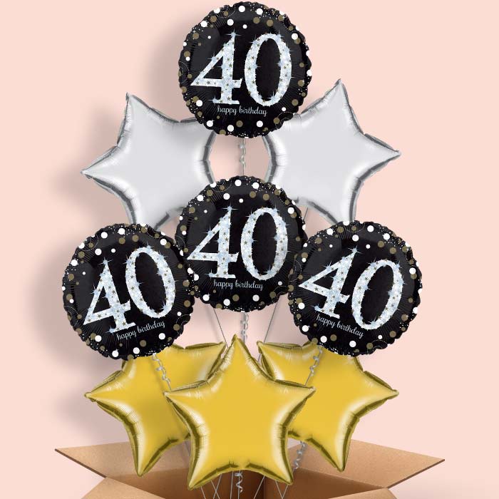Black & Gold 40th Birthday Balloon in a Box - 9 Balloon | Small Indoor Plants