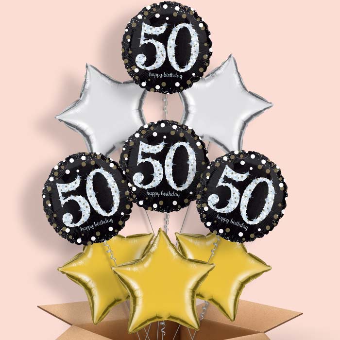 Gold 50th Birthday Balloon in a Box - 9 Balloon | Small Indoor Plants