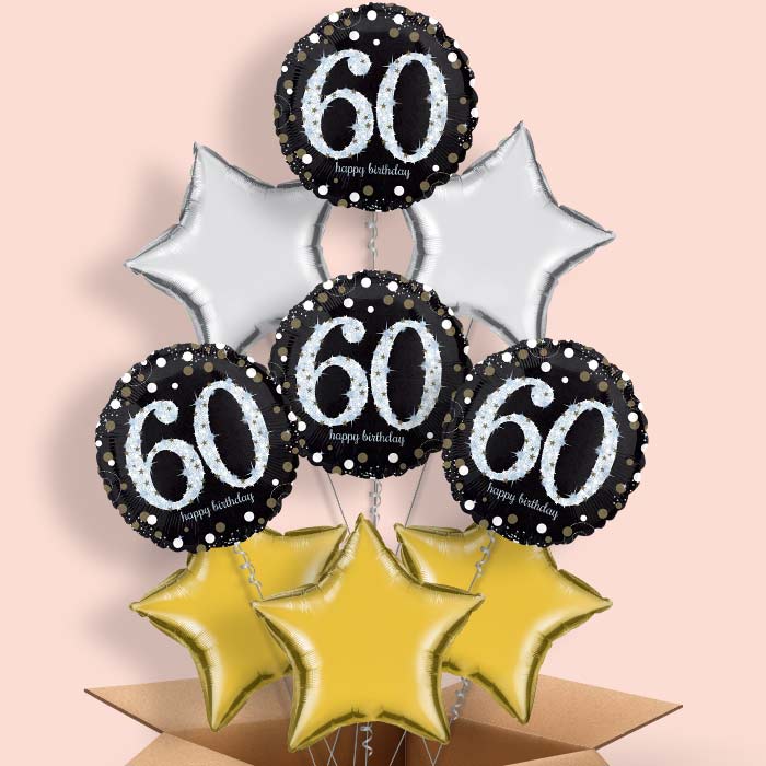 Gold 60th Birthday Balloon in a Box - 9 Balloon | Small Indoor Plants