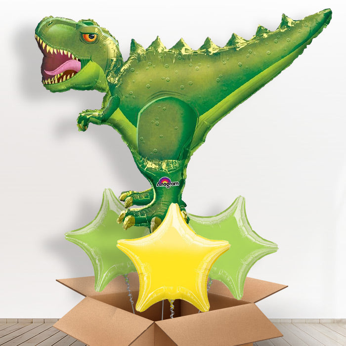 Green T-Rex Helium Balloon in a Box - With 3 Plain Balloons | Small Indoor Plants