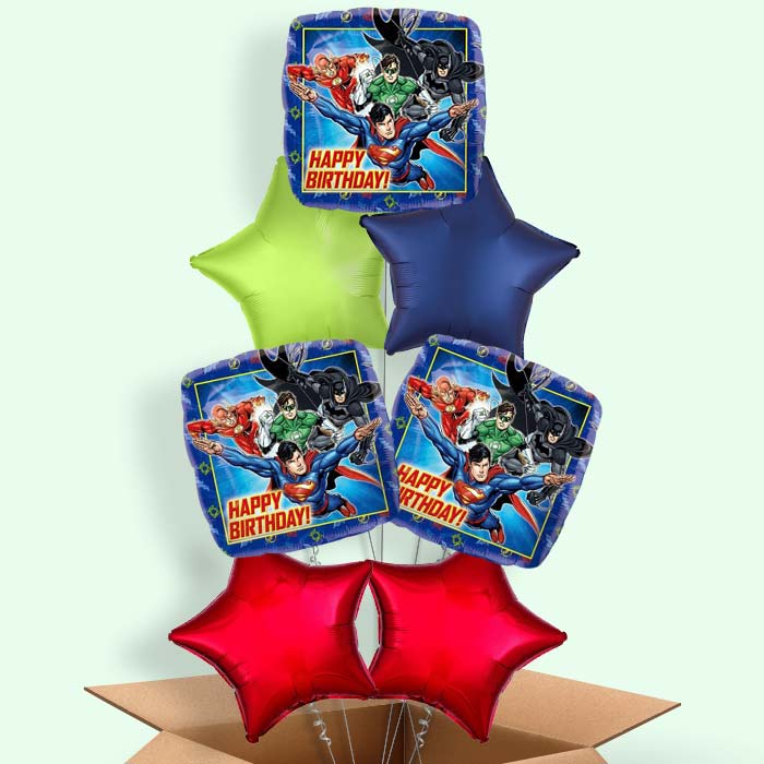 Justice League Happy Birthday Balloons in a Box - 7 Balloon | Small Indoor Plants