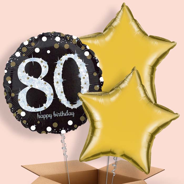 Gold 80th Birthday Balloon in a Box - 3 Balloon | Small Indoor Plants