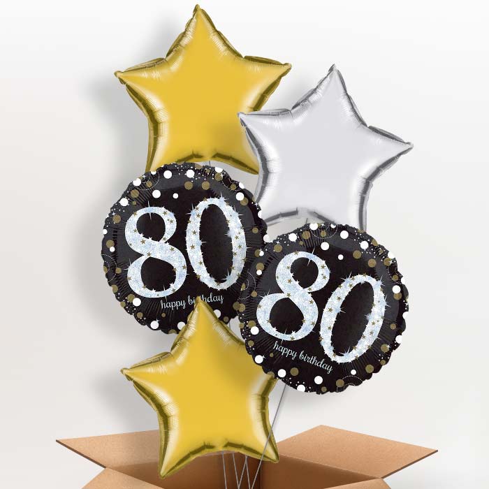 Gold 80th Birthday Balloon in a Box - 5 Balloon | Small Indoor Plants