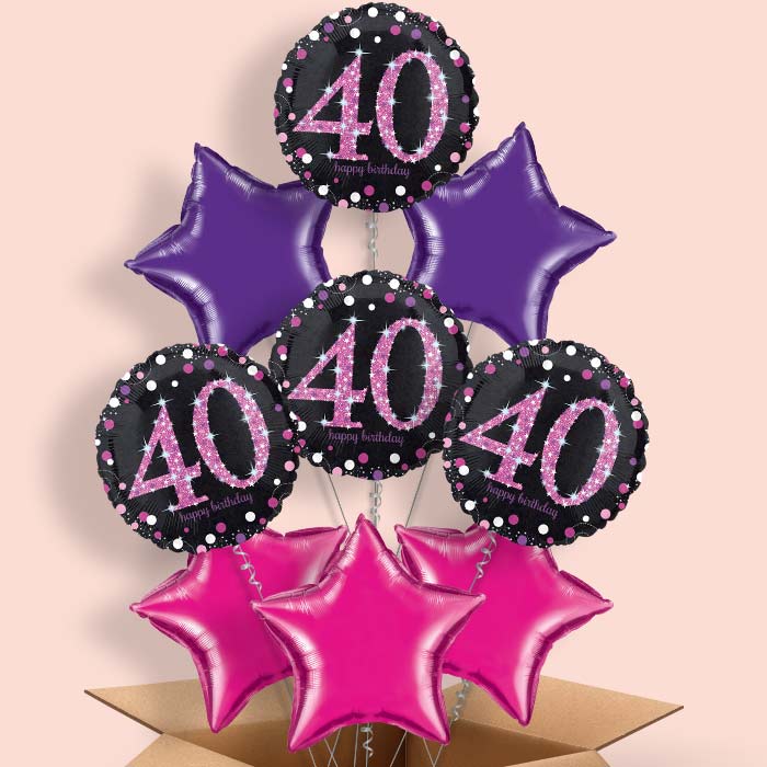 Pink 40th Birthday Balloon in a Box - 9 Balloon | Small Indoor Plants