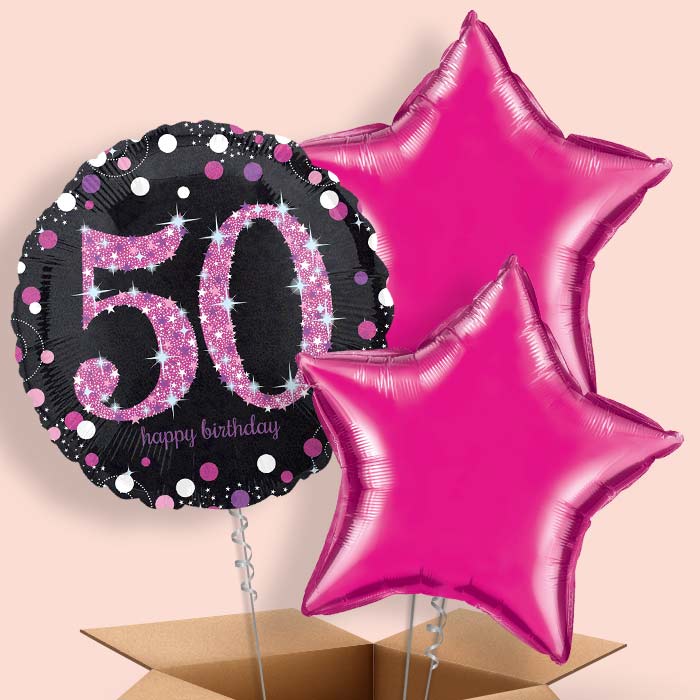 Pink 50th Birthday Balloon in a Box - 3 Balloon | Small Indoor Plants