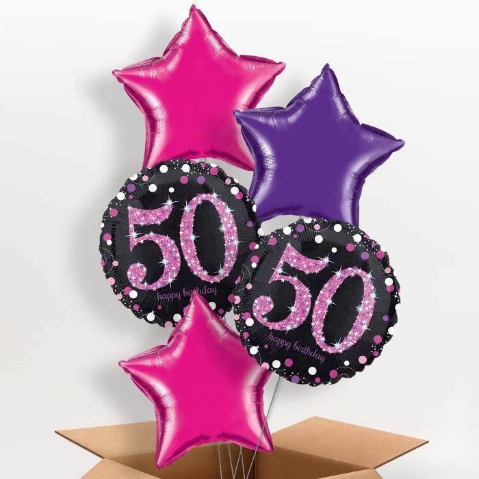 Pink 50th Birthday Balloon in a Box - 5 Balloon | Small Indoor Plants
