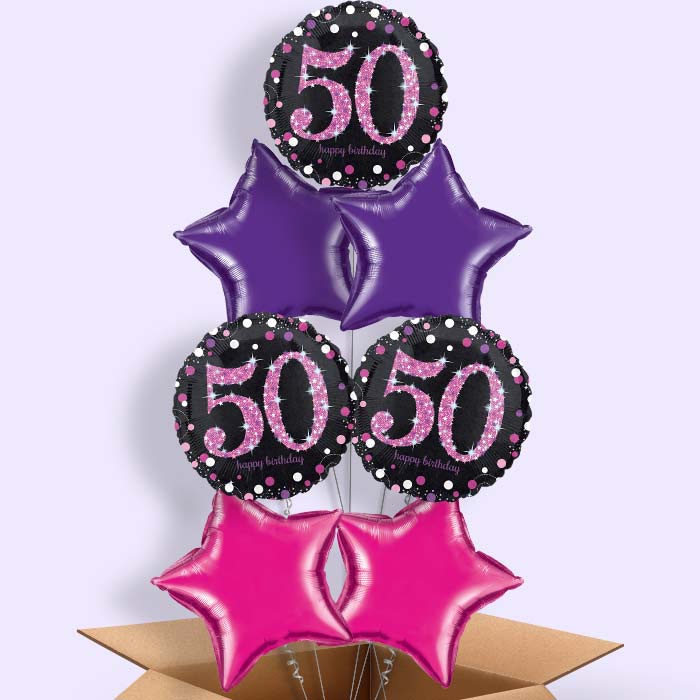 Pink 50th Birthday Balloon in a Box - 7 Balloon | Small Indoor Plants