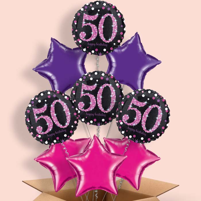 Pink 50th Birthday Balloon in a Box - 9 Balloon | Small Indoor Plants