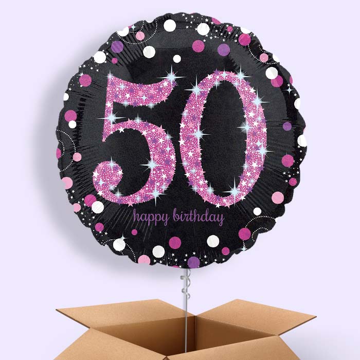 Pink 50th Birthday Balloon in a Box - 1 Balloon | Small Indoor Plants