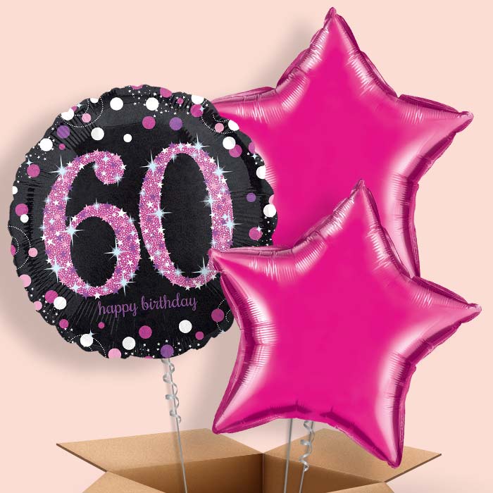Pink 60th Birthday Balloon in a Box - 3 Balloon | Small Indoor Plants