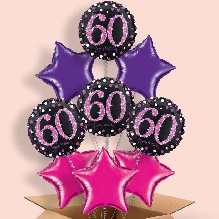 Pink 60th Birthday Balloon in a Box - 9 Balloon | Small Indoor Plants