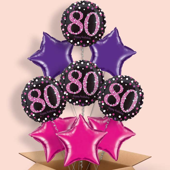 Pink Sparkle Happy 80th Birthday Balloon in a Box - 9 Balloon | Small Indoor Plants