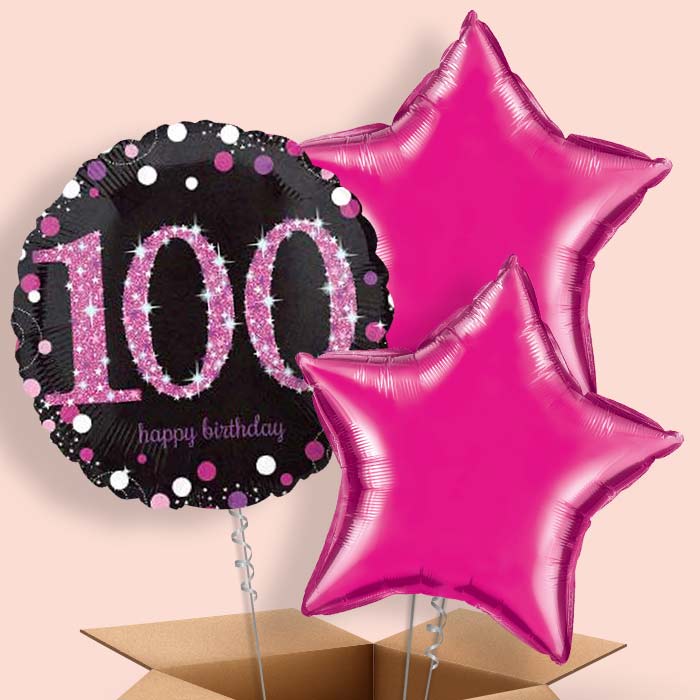 Pink Sparkle 100th Birthday Balloon in a Box - 3 Balloon | Small Indoor Plants