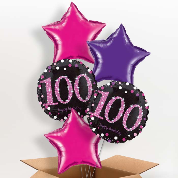 Pink Sparkle 100th Birthday Balloon in a Box - 5 Balloon | Small Indoor Plants