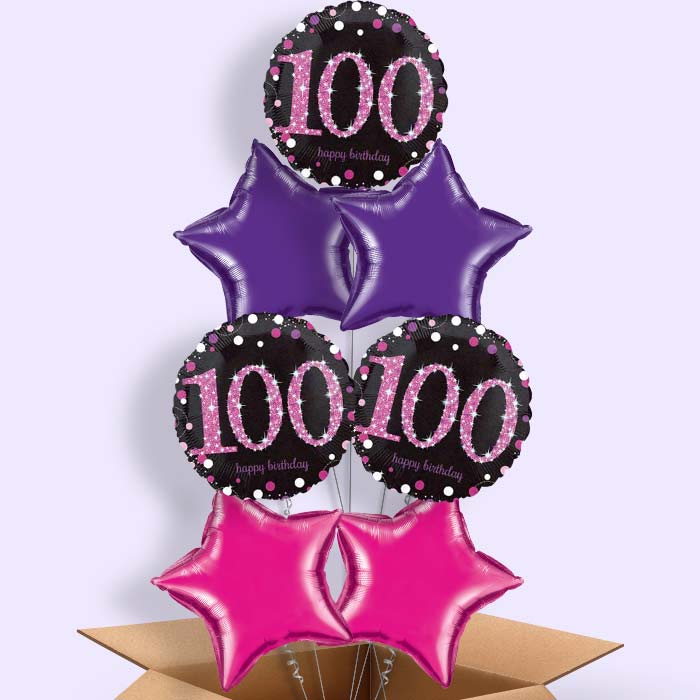 Pink Sparkle 100th Birthday Balloon in a Box - 7 Balloon | Small Indoor Plants