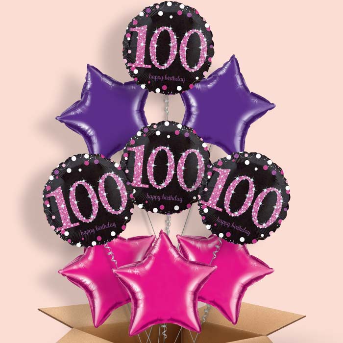 Pink Sparkle 100th Birthday Balloon in a Box - 9 Balloon | Small Indoor Plants
