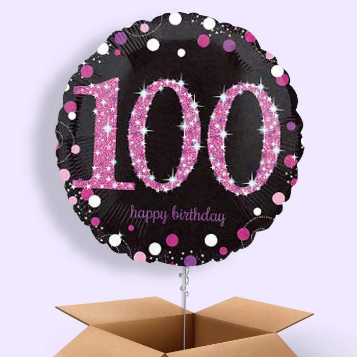 Pink Sparkle 100th Birthday Balloon in a Box - 1 Balloon | Small Indoor Plants