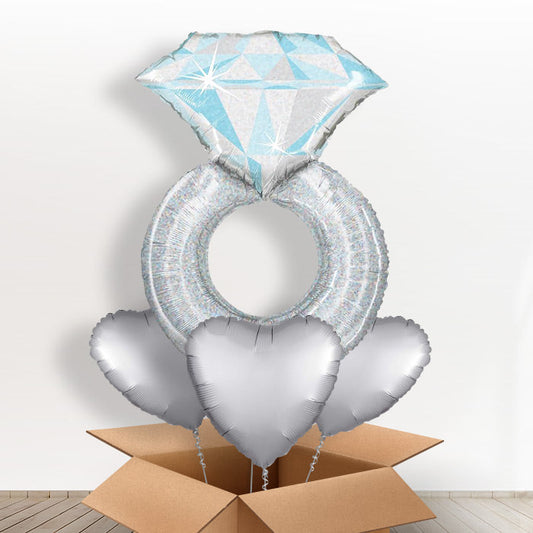 Giant Platinum Engagement Ring Balloon in a Box - With 3 Themed Balloons | Small Indoor Plants