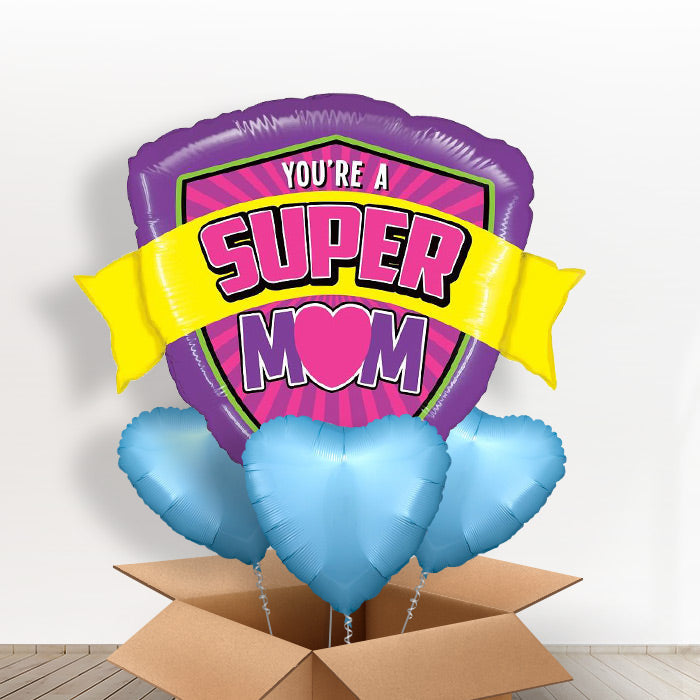 Super Mum Mothers Day Balloon in a Box - With 3 Themed Balloons | Small Indoor Plants