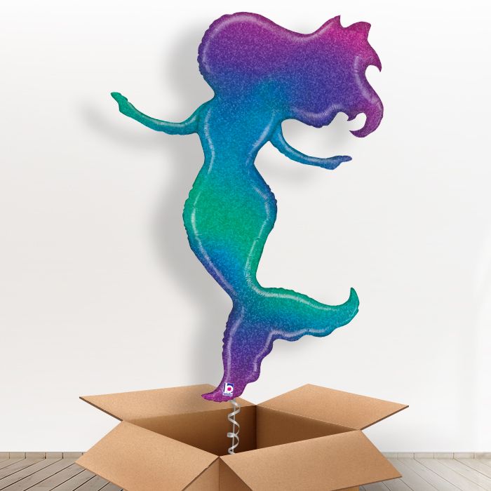 Glittering Mermaid Balloon in a Box Gift - Giant Balloon | Small Indoor Plants