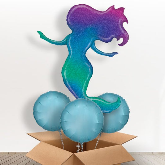 Glittering Mermaid Balloon in a Box Gift - With 3 Plain Balloons | Small Indoor Plants