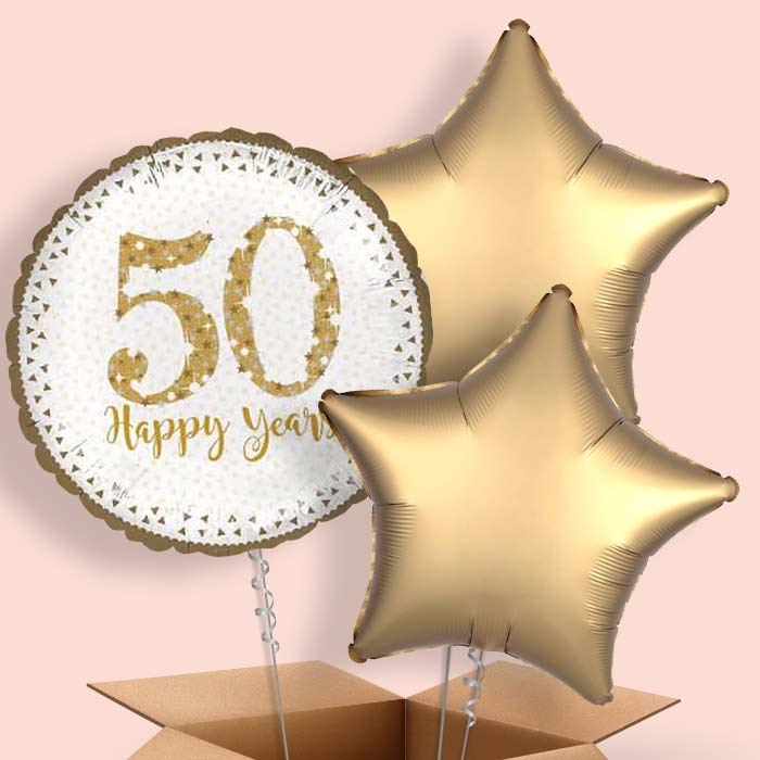 Golden Wedding Anniversary Balloons in a Box - 3 Balloon | Small Indoor Plants