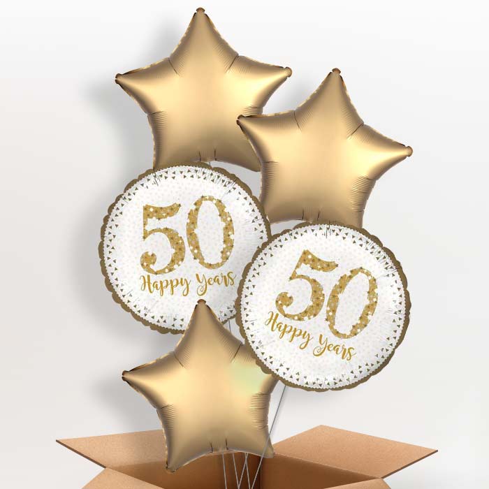 Golden Wedding Anniversary Balloons in a Box - 5 Balloon | Small Indoor Plants