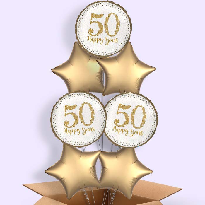 Golden Wedding Anniversary Balloons in a Box - 7 Balloon | Small Indoor Plants