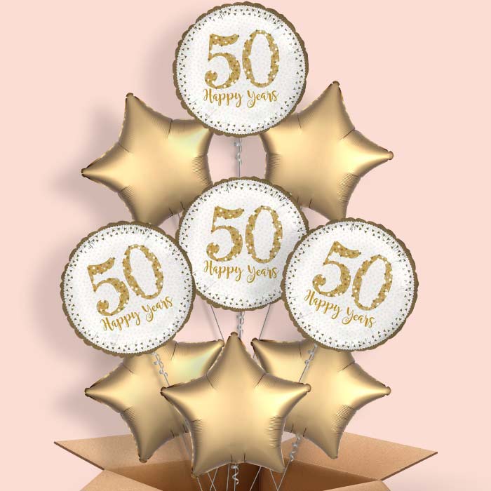 Golden Wedding Anniversary Balloons in a Box - 9 Balloon | Small Indoor Plants