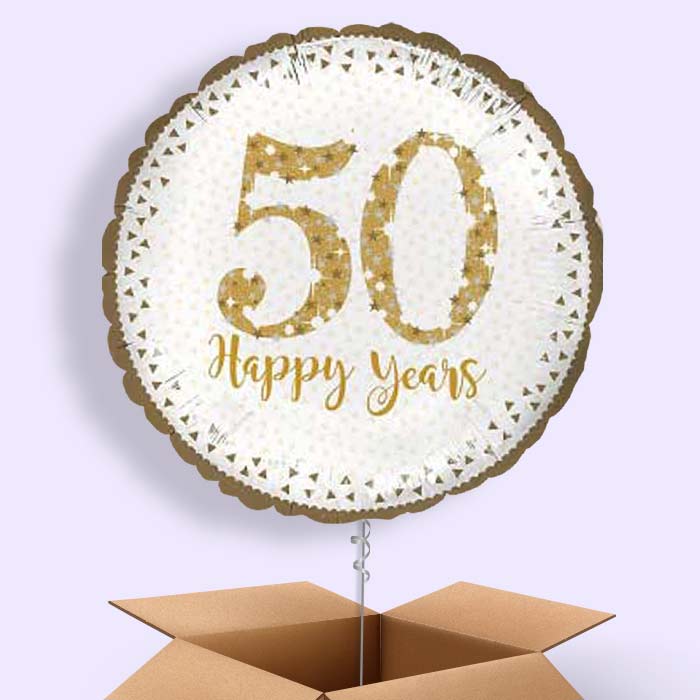 Golden Wedding Anniversary Balloons in a Box - 1 Balloon | Small Indoor Plants